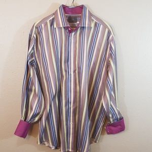 Thomas Dean Button down Flip Sleeve Striped shirt